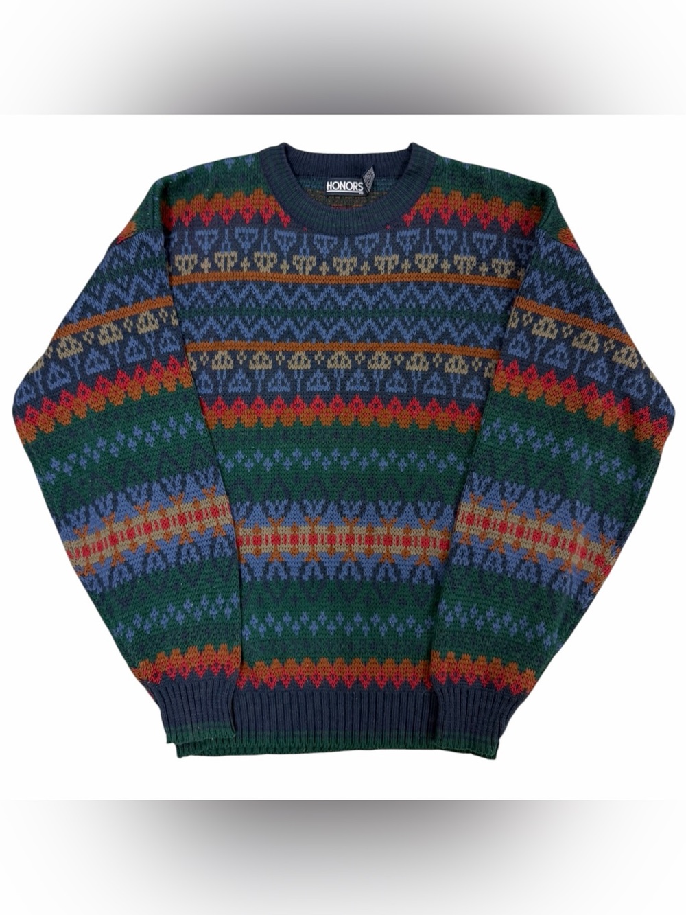 Vintage 90s Honors Geometric Pattern Crewneck Knit Sweater